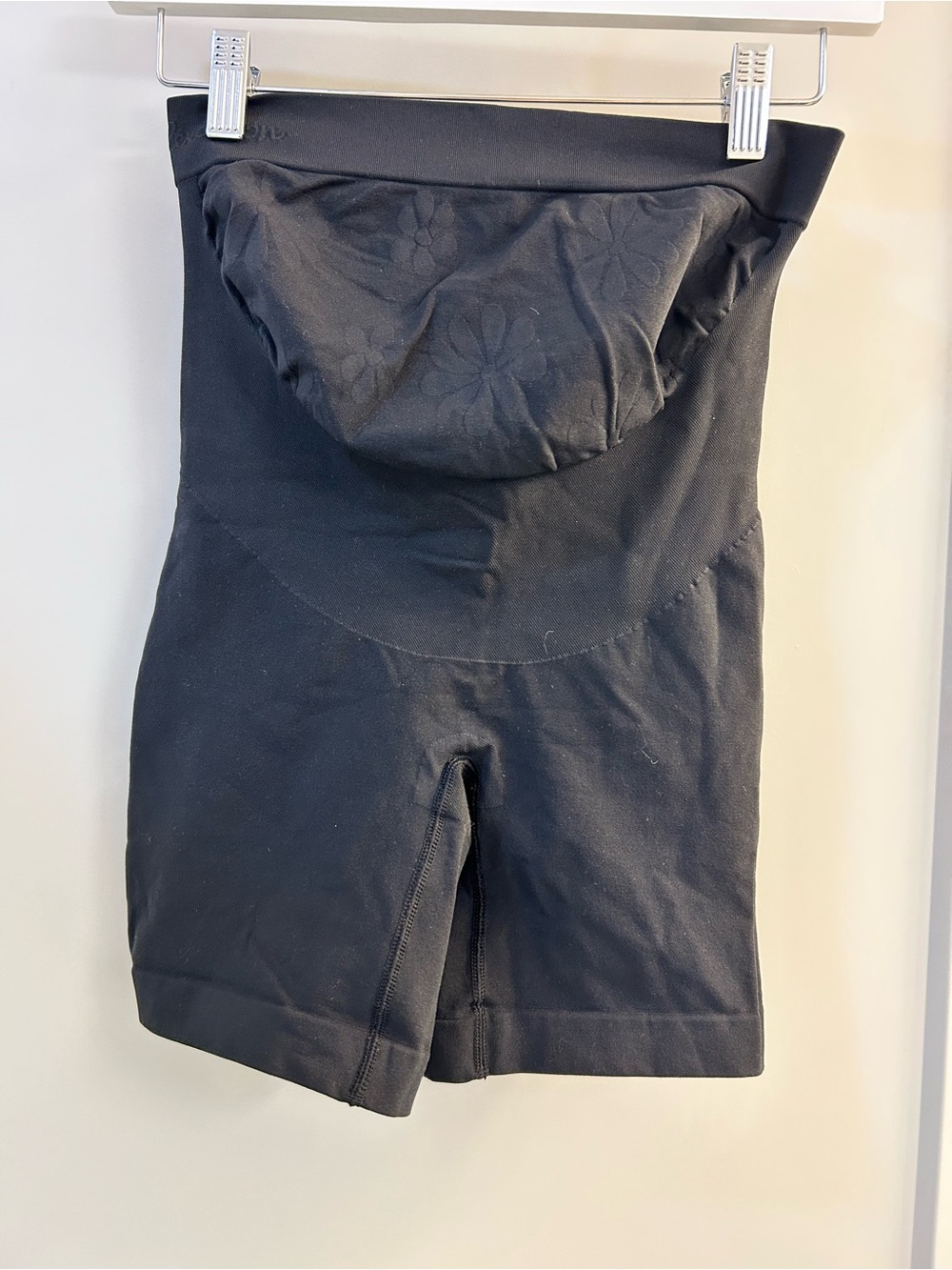 Postpartum Black High-Waist Shaping Shorts with Floral Front Panel